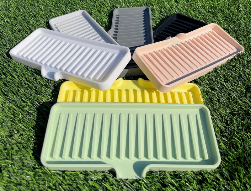 Happitasa Silicone Soap Dish Tray and Sponge Holder with Drain Chute | Bathroom and Kitchen Sink Organizer Caddy (Sand Dollar  9""x3.5""  5.6 Ounces) - Image 5